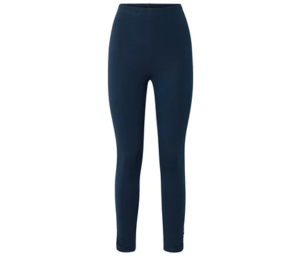 Sötétkék leggings ráncolással a bokáknál.