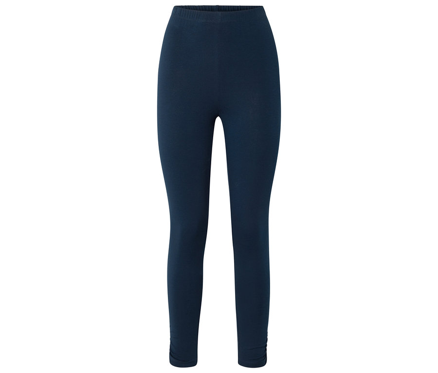 Sötétkék leggings ráncolással a bokáknál.