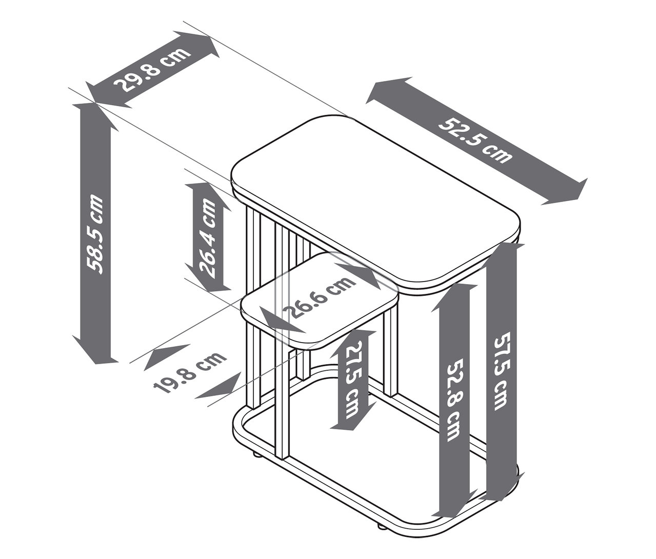 Ábra egy kisasztalról, méretekkel.