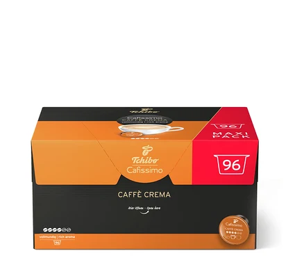 Narancssárga-fekete doboz 96 darab Tchibo Cafissimo Caffè Crema kávékapszulával.