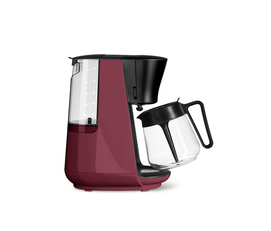 Berry színű »Let's Brew« filteres kávéfőző átlátszó víztartállyal és üvegkancsóval.