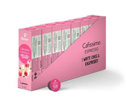 Egy csomag Cafissimo Flavoured Espresso - White Choc & Raspberry - 80 kávékapszula.