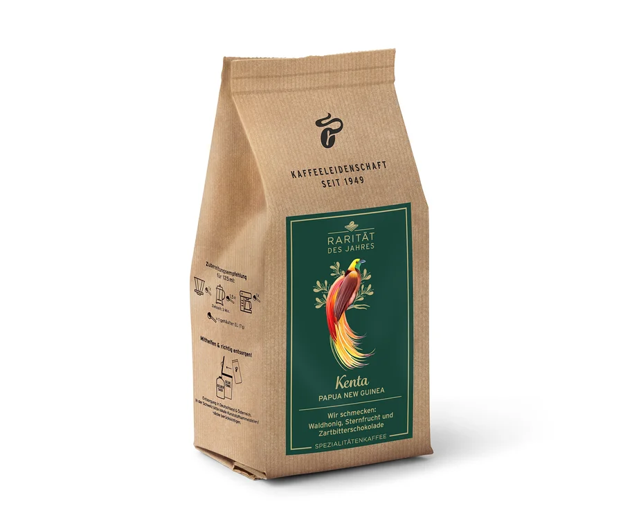 Egy bontatlan csomag Kenta Papua New Guinea Spezialitätenkaffee.