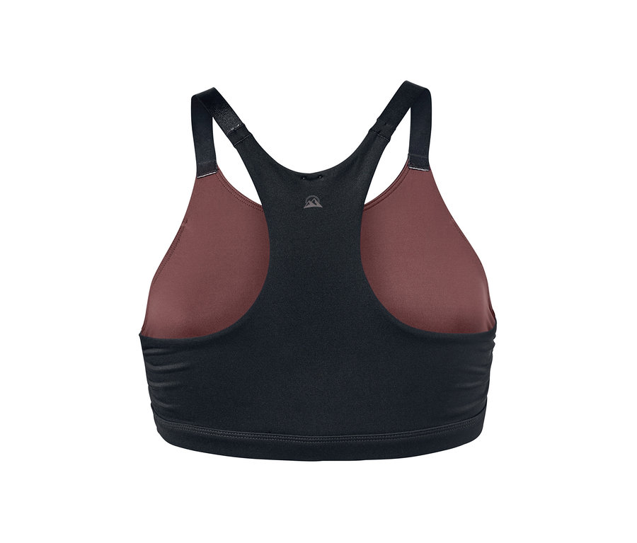 Egy fekete női bustier sportmelltartó részlete.