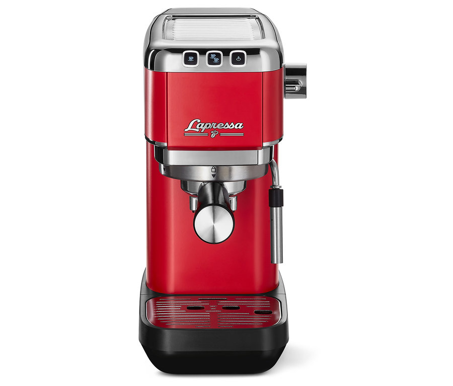 Piros »Lapressa« karos eszpresszó kávéfőző.