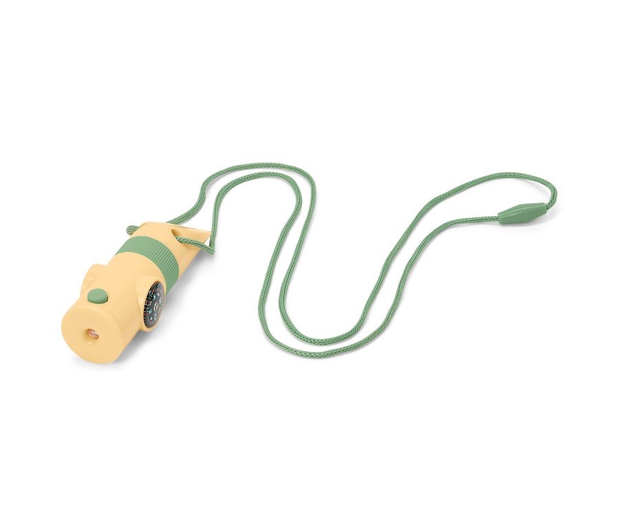 Sárga kompakt túraeszköz zöld zsinórral.