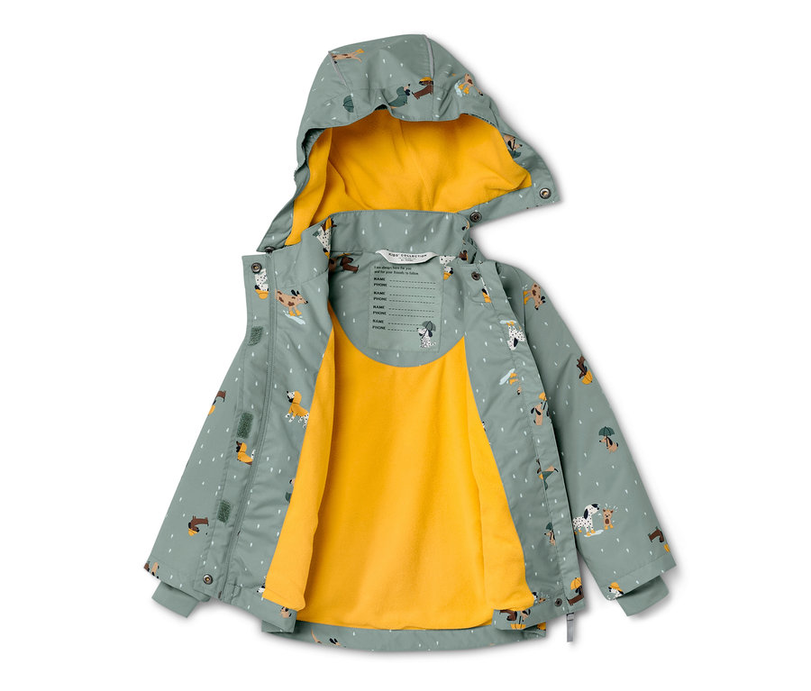 Gyerek termo esőkabát kutyás mintával, sárga béléssel.