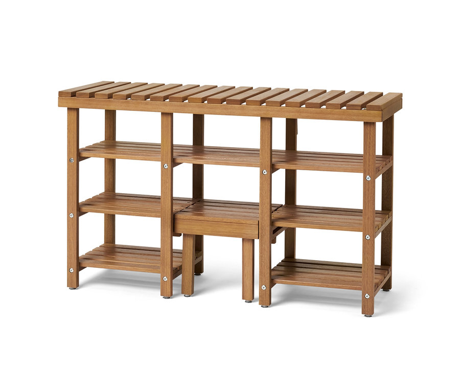 Magasított ülőpad cipőtárolóval, fa.