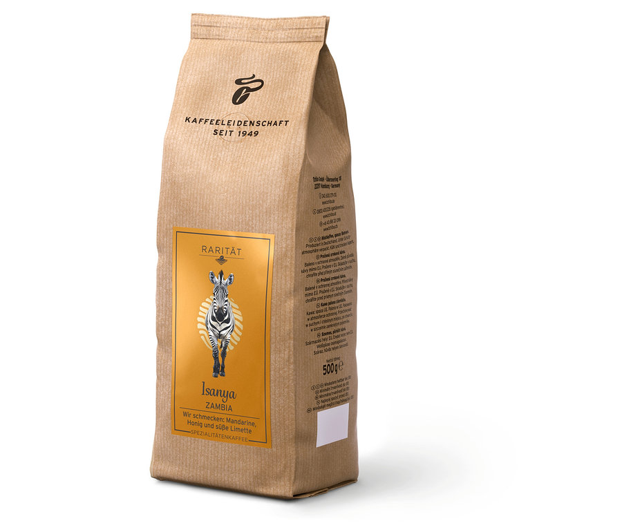 Csomag »Isanya Zambia« kávékülönlegesség kávétartó dobozzal – 500 g szemes kávé.