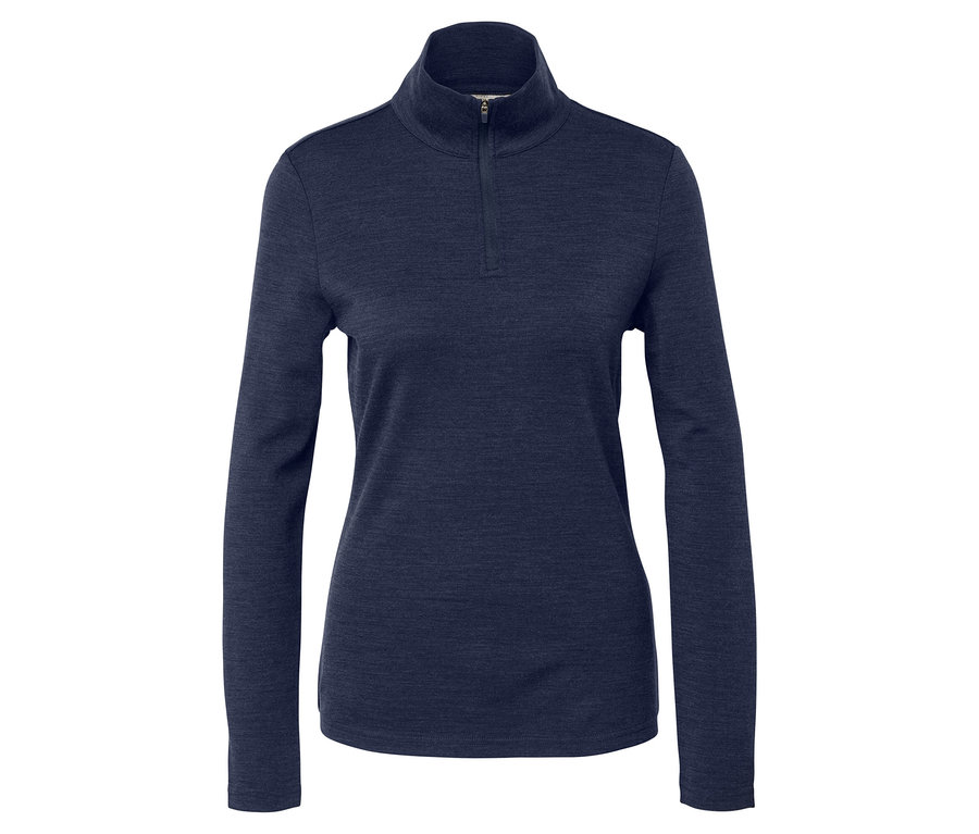 Sötétkék, hosszú ujjú funkcionális felső RWS minősített gyapjúval.