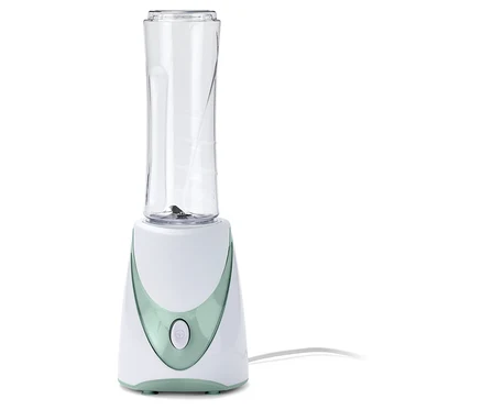 Egy smoothie készítő, 250 W, átlátszó tartállyal.