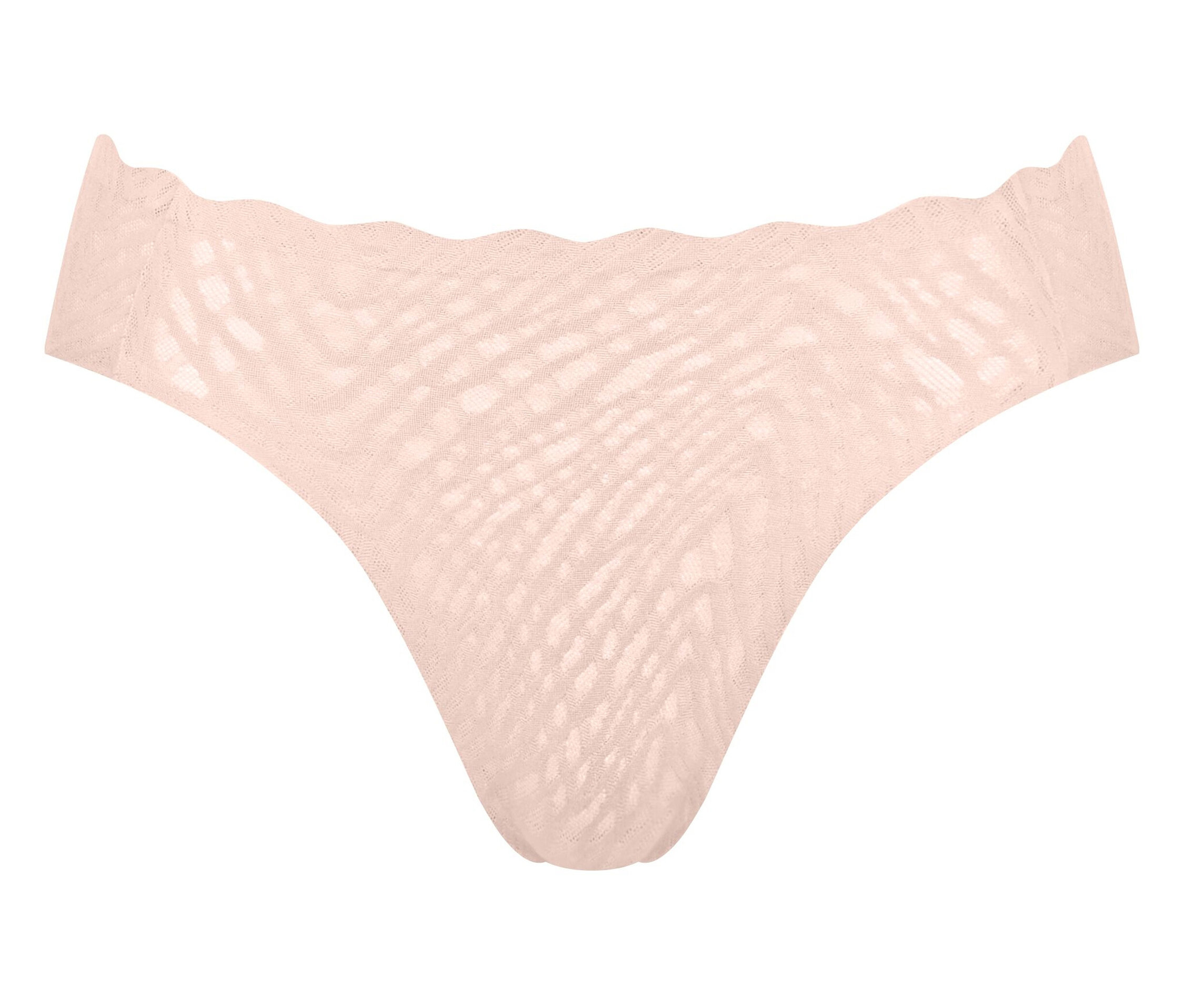 Barack színű, áttetsző tanga hullámos szegéllyel.