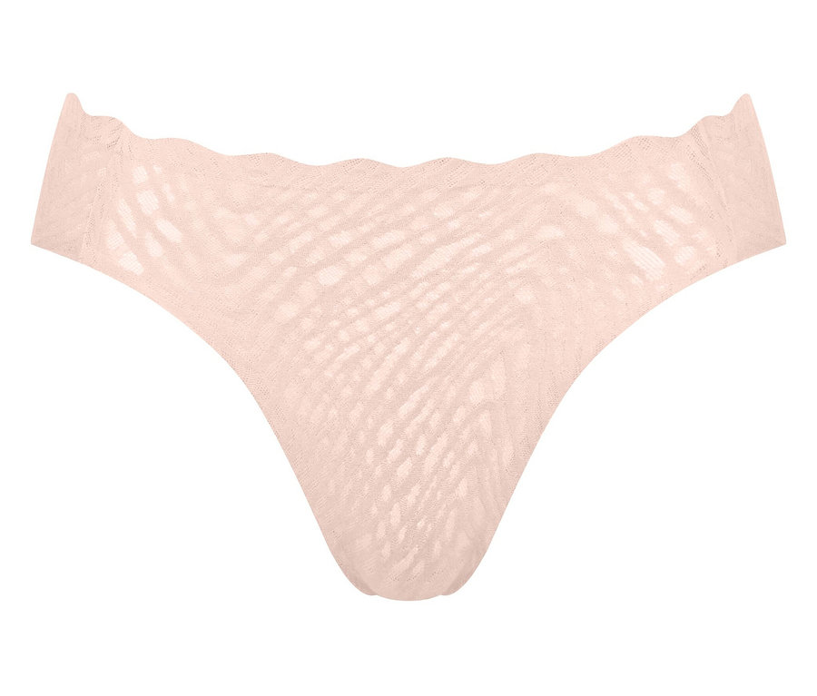 Barack színű, áttetsző tanga hullámos szegéllyel.