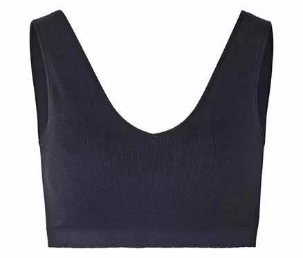 Fekete, bordázott bralette V-nyakkivágással és széles pántokkal.