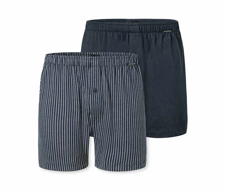 Két SCHIESSER jersey boxeralsó, egy kék csíkos és egy sötétkék.
