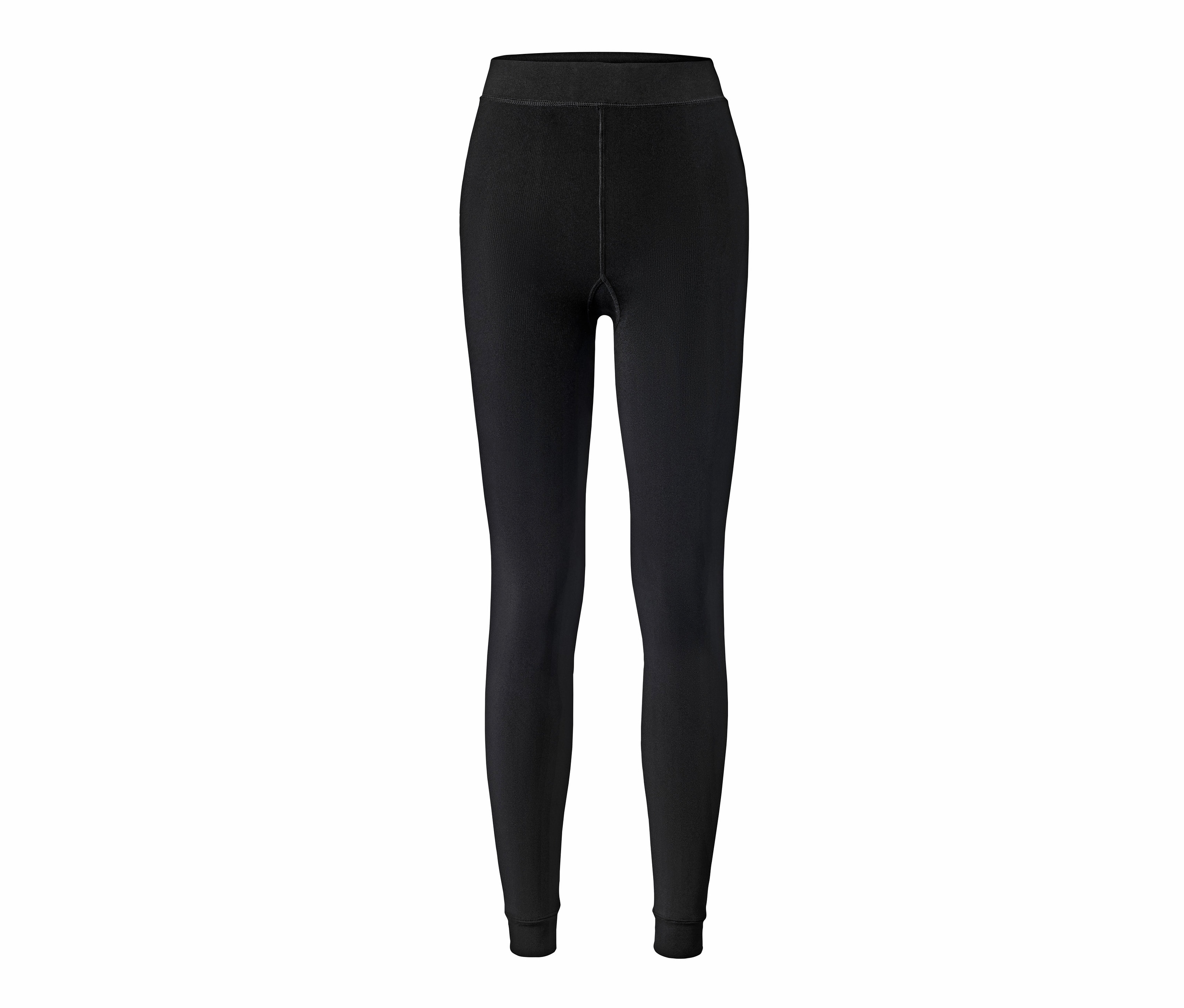 Fekete, plüssbélésű női leggings fehér háttérrel.