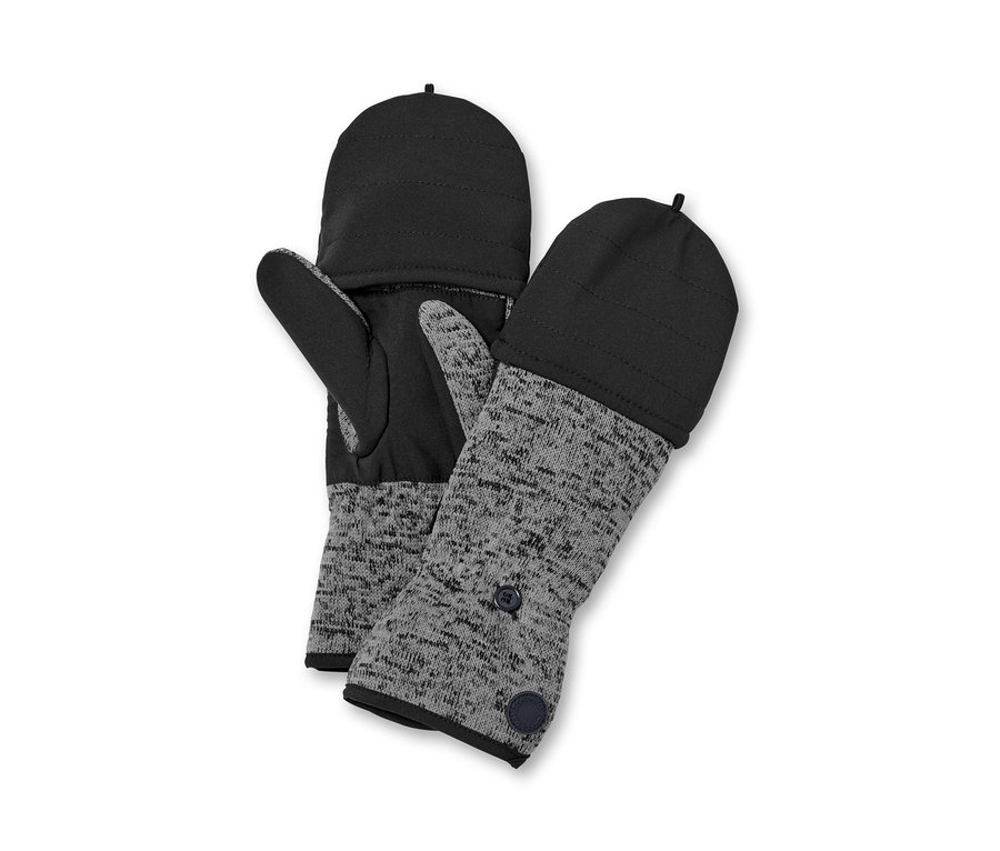 Két női lehajtható kötött polárkesztyű fekszik egymáson.