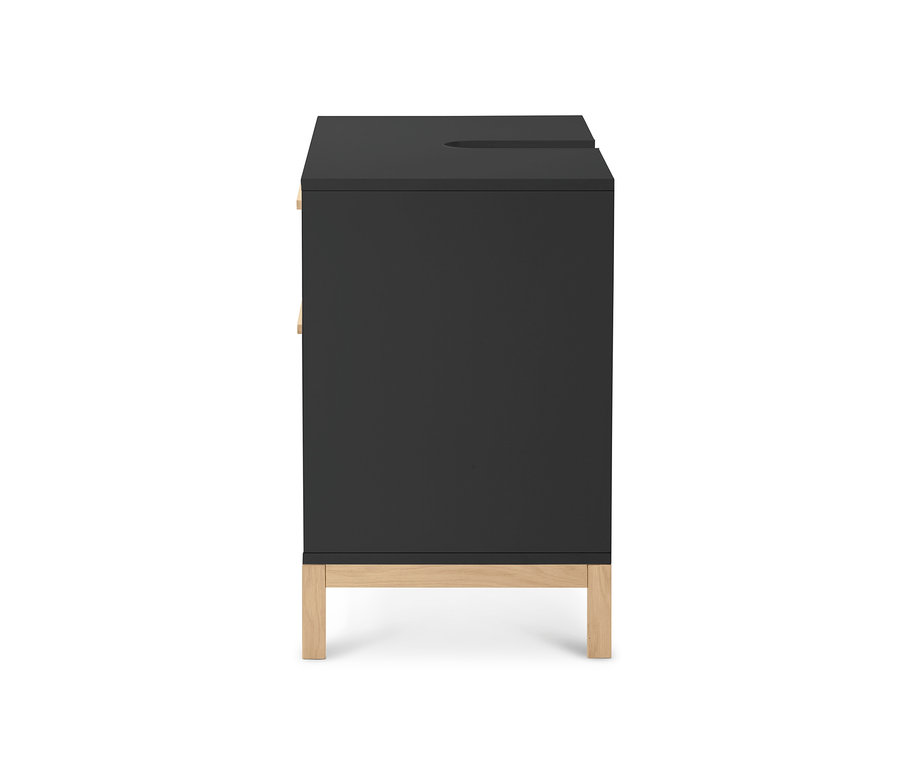 Fekete, mosdó alatti szekrény oldalnézete, Eklund, 2 fiókkal.