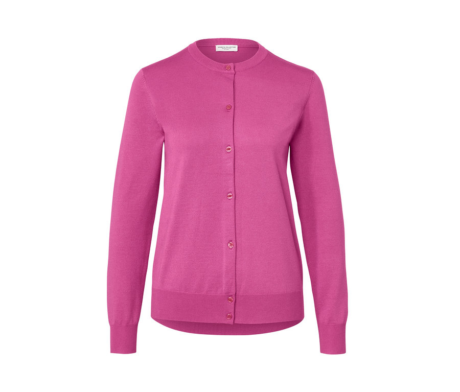 Rózsaszín, finomkötésű kardigán gombokkal.