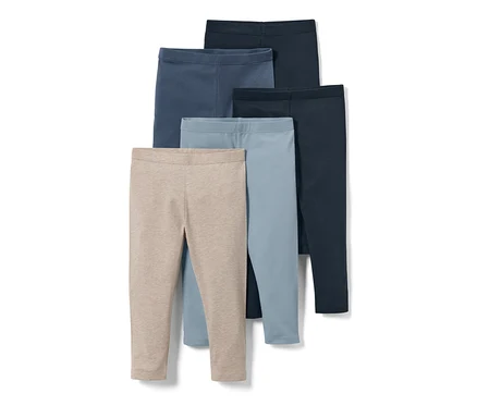 Öt egyszínű gyerek leggings bézs és kék színekben.