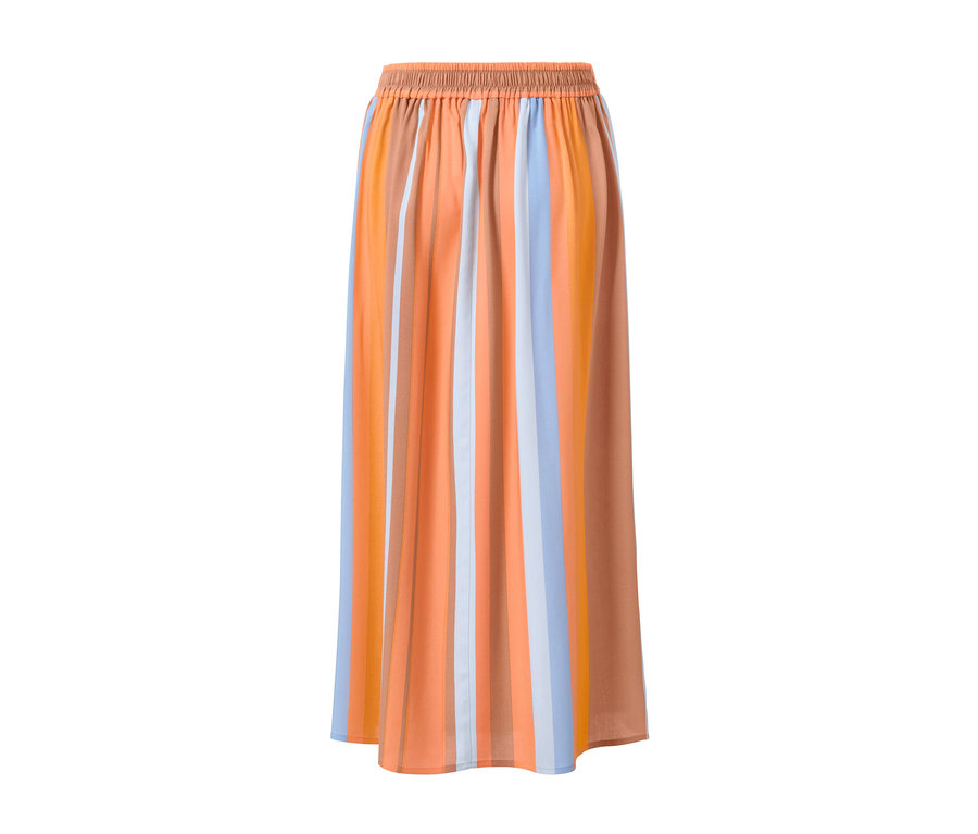 Női szövött midiszoknya, csíkos, világoskék/narancssárga.