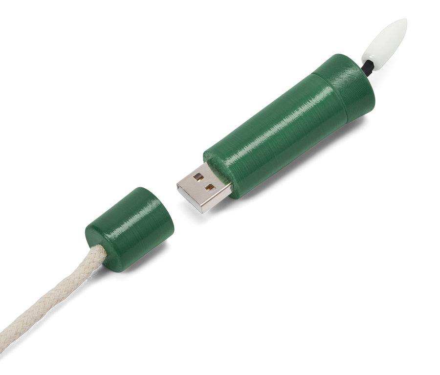 Zöld »Candle« LED palacklámpa USB csatlakozóval és kábellel.