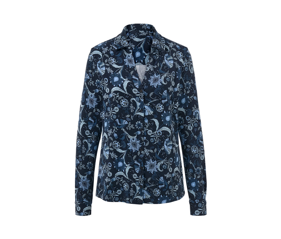 Nyomott mintás pólóblúz gomboláspánttal.