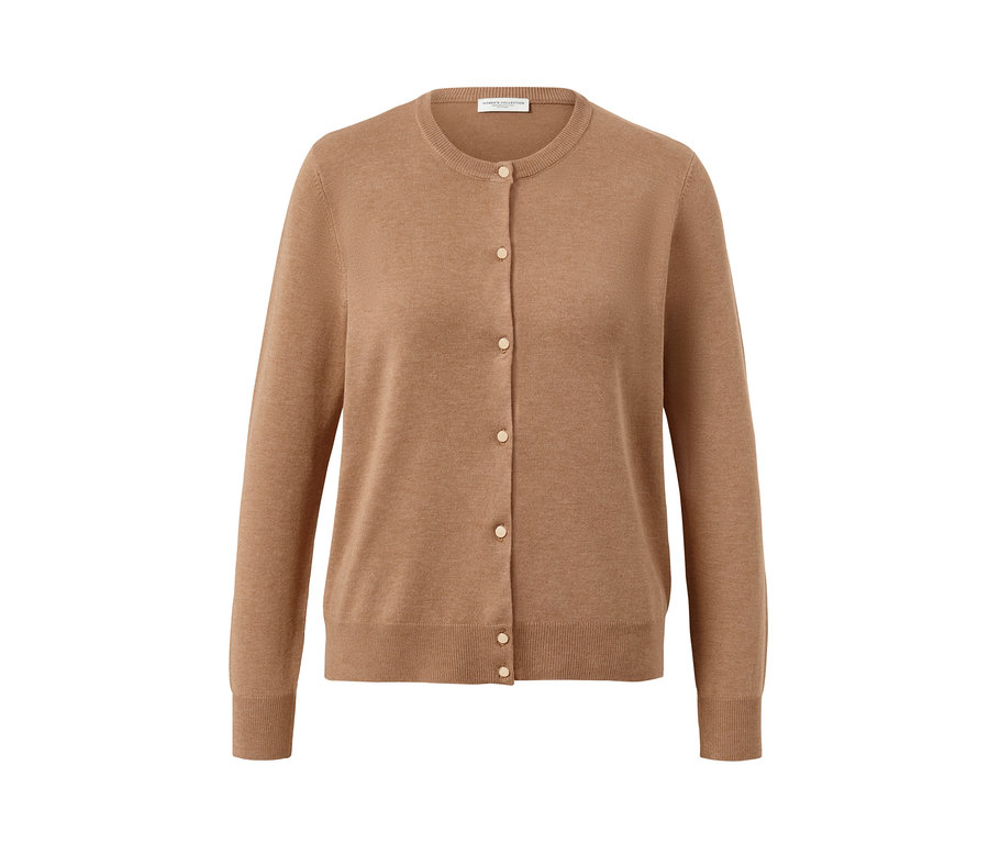 Barna, finomkötésű női kardigán gombokkal.