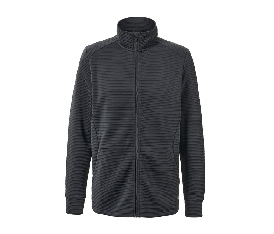 Antracit színű funkcionális dzseki cipzárral.