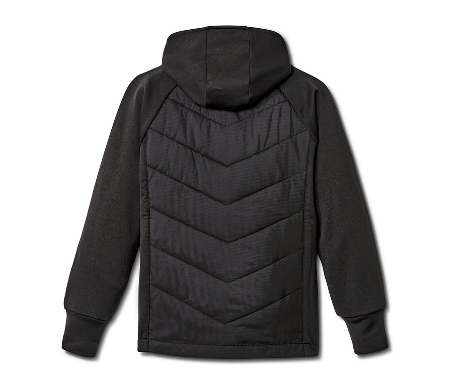 Részletes kép egy fekete gyerek hibrid termodzseki hátuljáról.