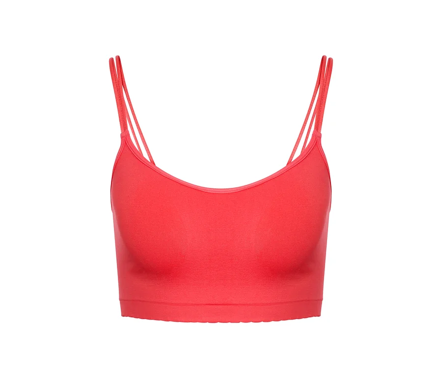 Korall színű, női seamless bustier melltartó.