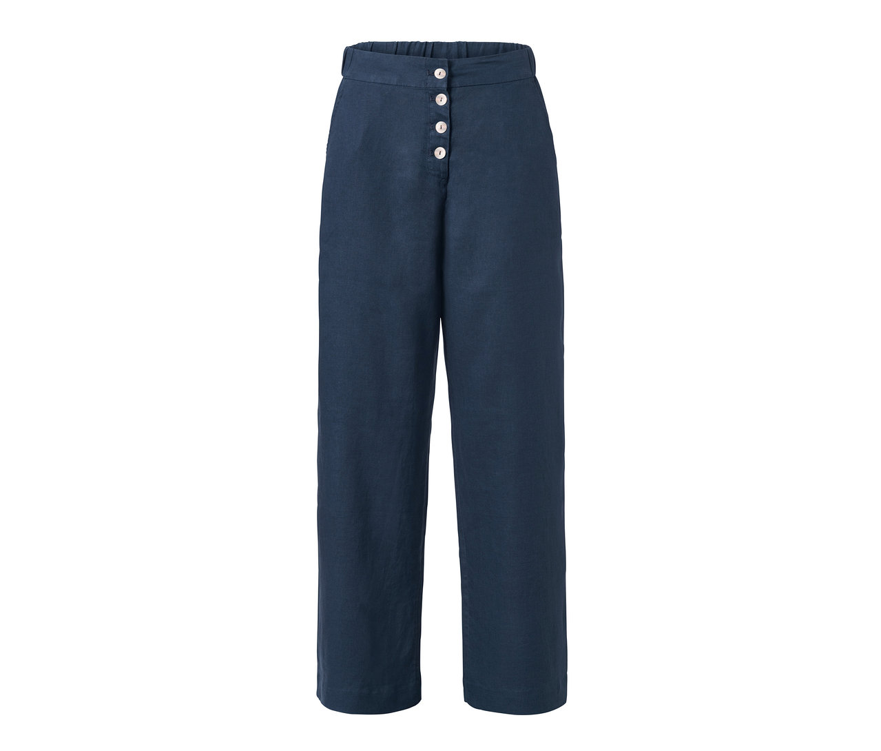 Kék, gombos vászonnadrág.