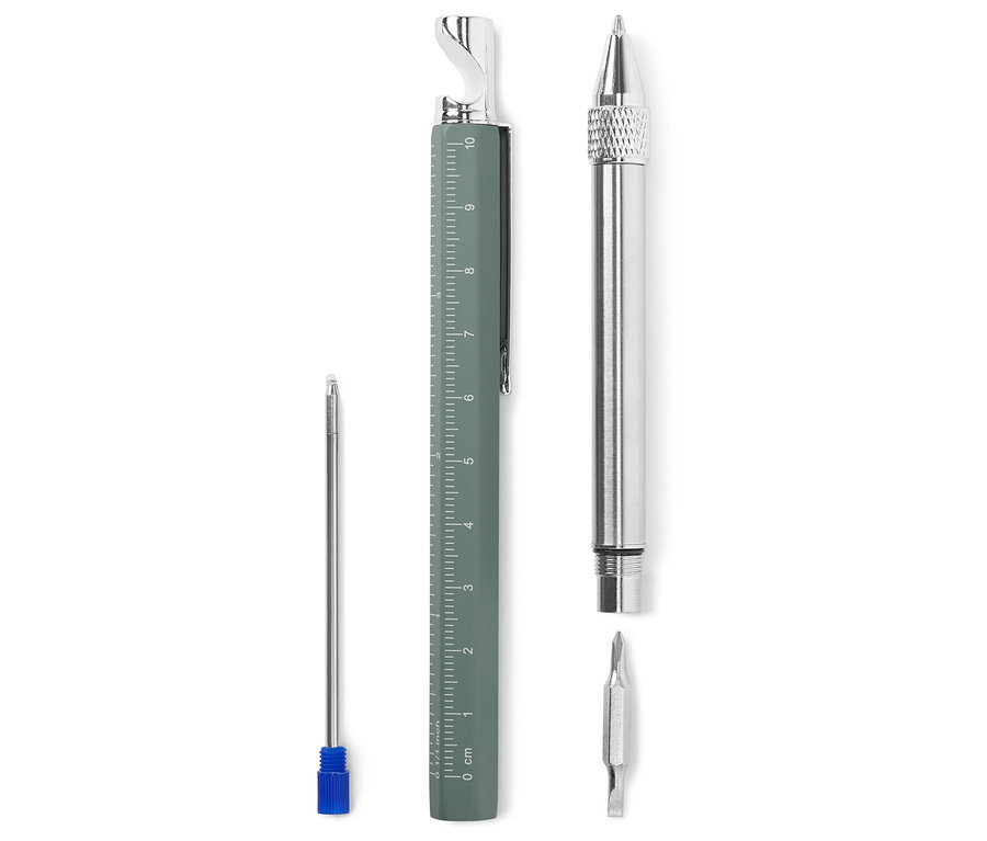 Egy szétszerelt multifunkciós toll tartozékokkal.