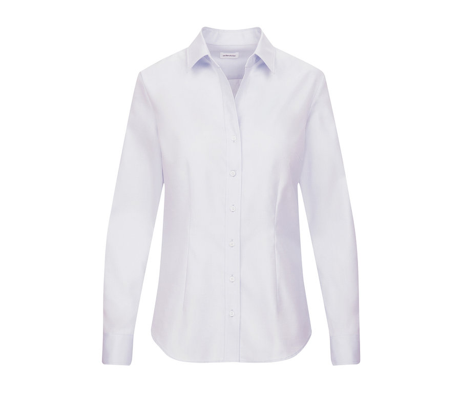 Világoskék Seidensticker twill blúz, hosszú ujjakkal és gombokkal.