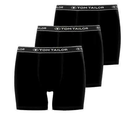 Három fekete Tom Tailor boxeralsó elasztikus derékpánttal, egymásra halmozva.