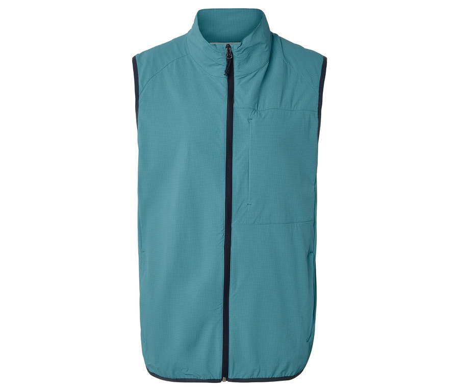 Világoskék, cipzáras mellény.