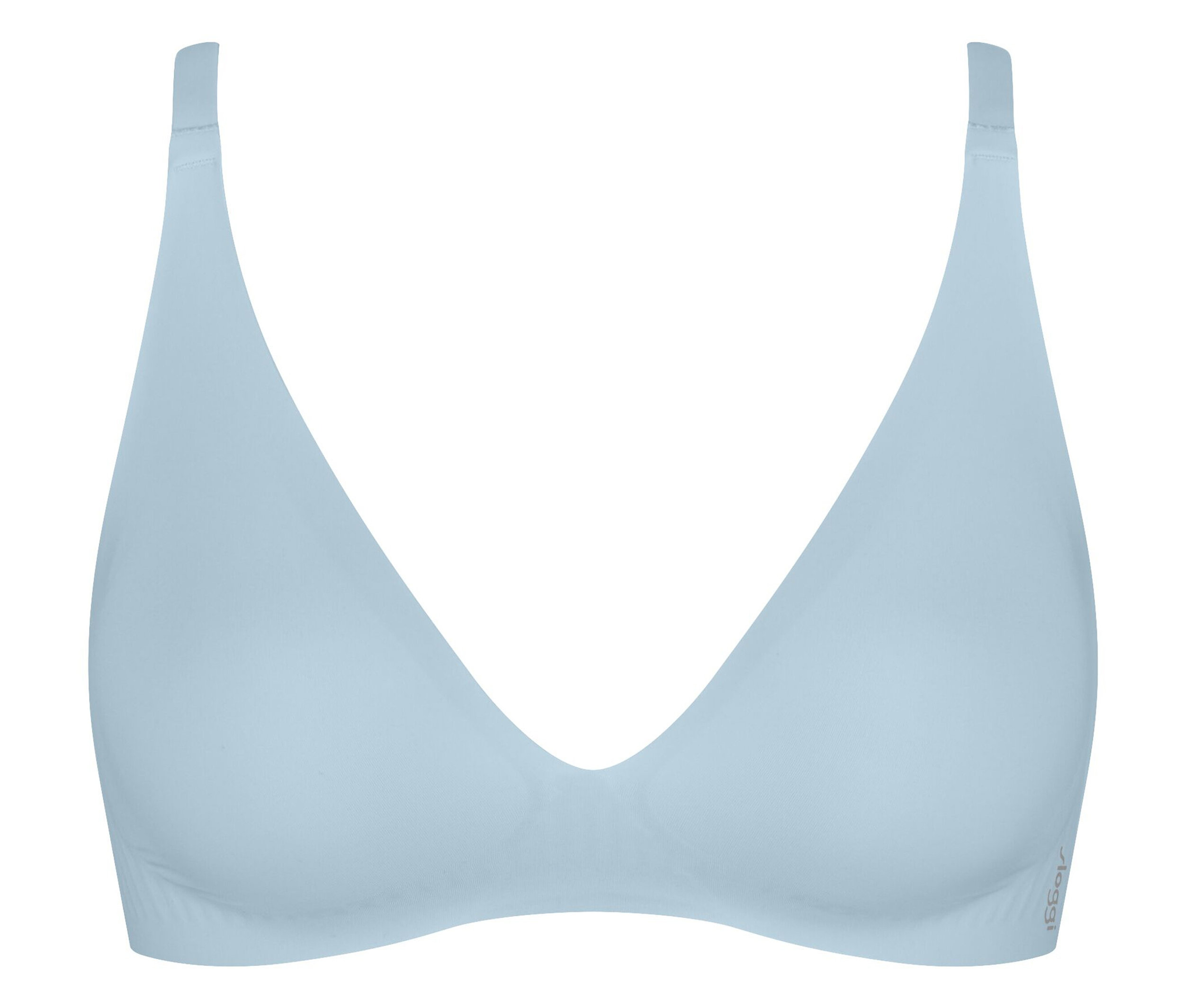 Világoskék, merevítő nélküli, háromszög fazonú melltartó.