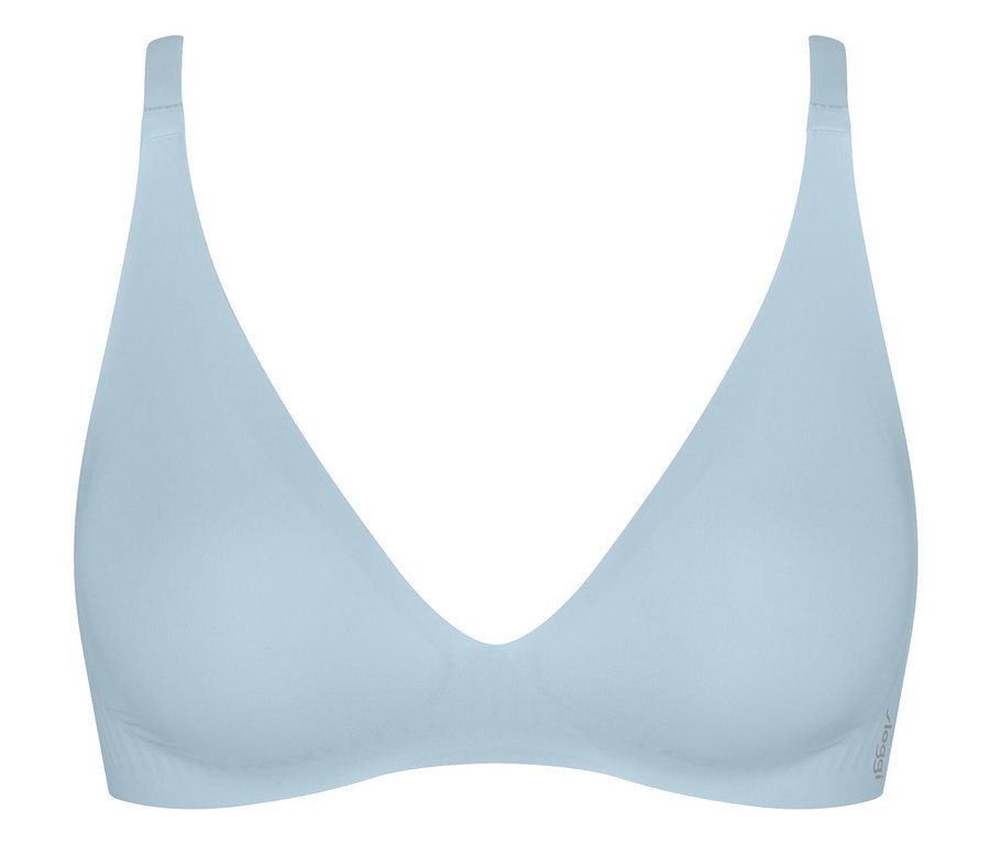 Világoskék, merevítő nélküli, háromszög fazonú melltartó.