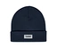 Sötétkék hummel® »HMLJR Knit Beanie« kötött sapka felhajtott szegéllyel és fehér hummel logócímkével.