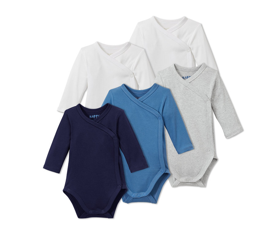 Öt darab hosszú ujjú body fehér, kék és szürke színben.