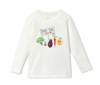 Krémfehér, színes »Save the Vitaminis« nyomott mintával