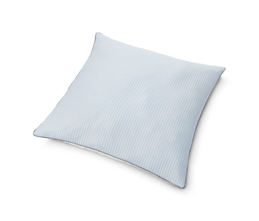 Világoskék, hűsítő párna, kb. 80 x 80 cm, textúrával és szürke szegéllyel.