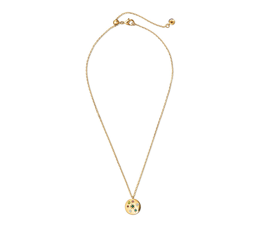 Arany színű női nyaklánc, üvegköves medállal.