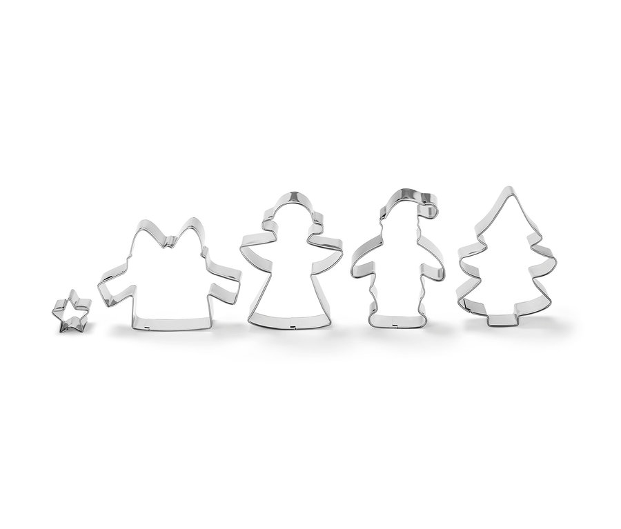 Öt süteménykiszúró csillag, angyal, rénszarvas, Mikulás és karácsonyfa formában.