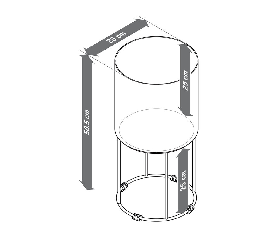 A kerek növénytartó méretei.