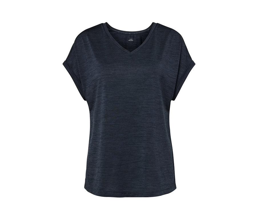 Kék, rövid ujjú funkcionális felső.