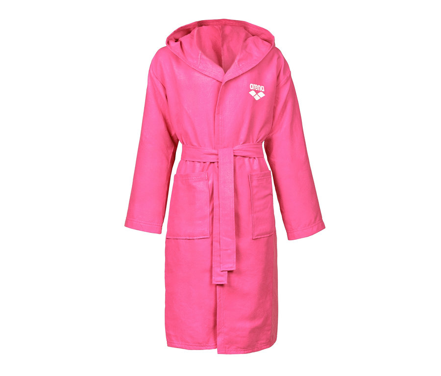 Rózsaszín arena Zeal mikroszálas fürdőköpeny gyerekeknek kapucnival, övvel és zsebekkel.