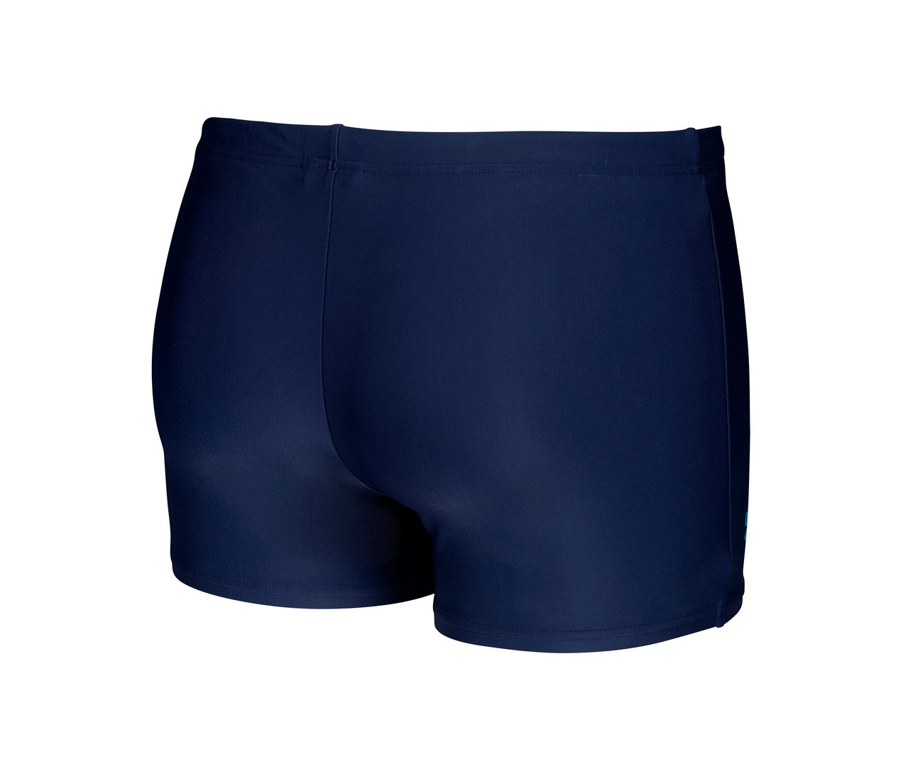 Közelkép az arena márkájú, Scratchy fazonú, tengerészkék fürdőnadrágról.