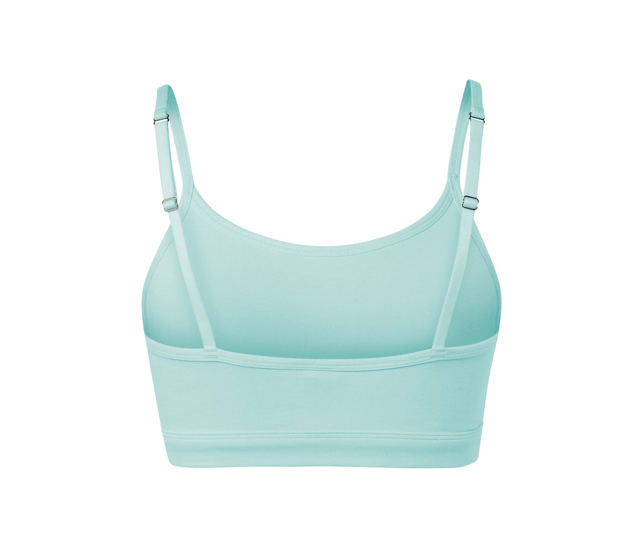 Egy világos türkizkék, 2 bustier melltartóból álló szett hátulnézeti részlete.