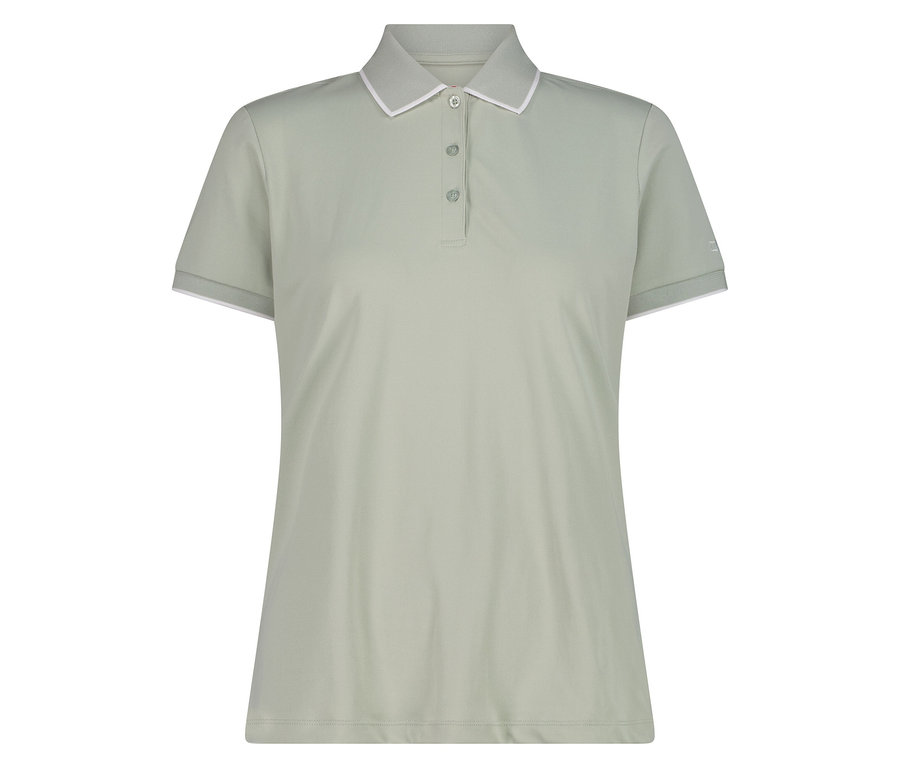 Egy világoszöld pólóing fehér részletekkel a gallérján és az ujján.